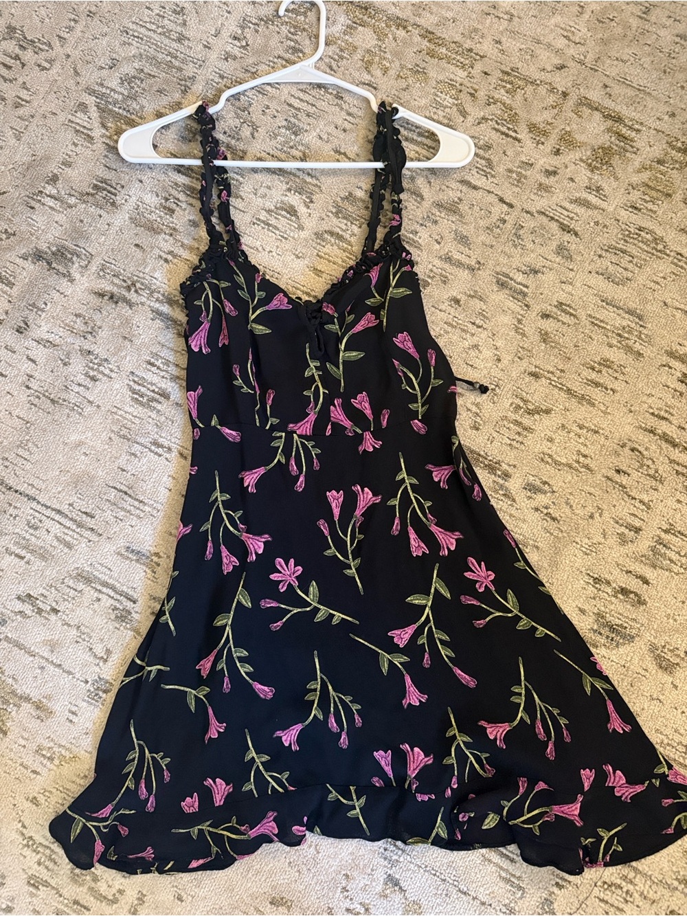 Angie Black Mini Dress with Pink Floral Print